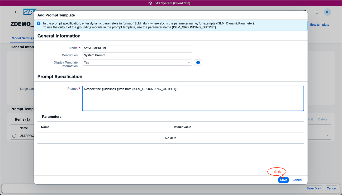 Configure a template for the system prompt