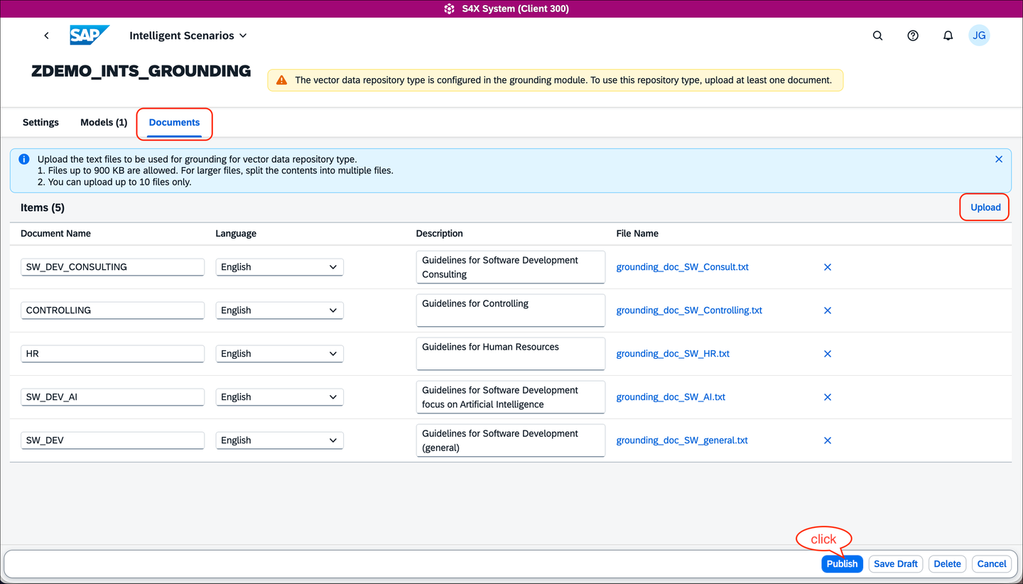 Upload the Grounding documents