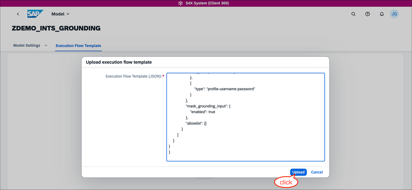 Upload execution flow template