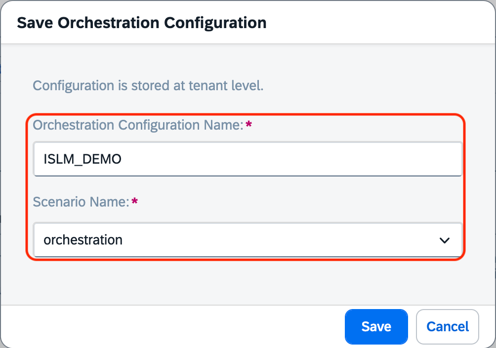 Save orchestration configuration