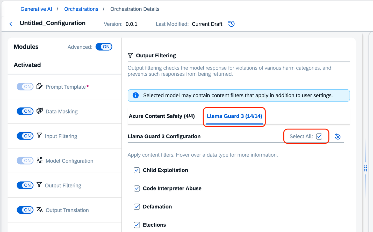 Output filtering module configuration (part 2)