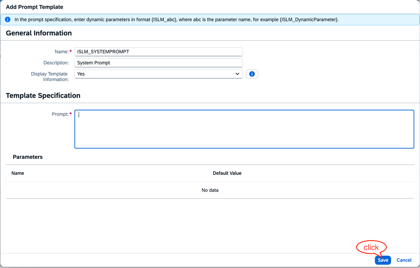 Prompt template holding the system prompt