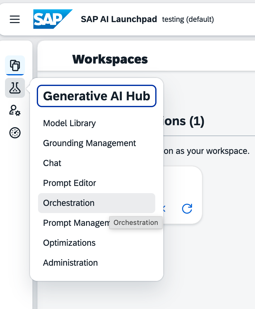 Navigate to Orchestration in the SAP AI Launchpad