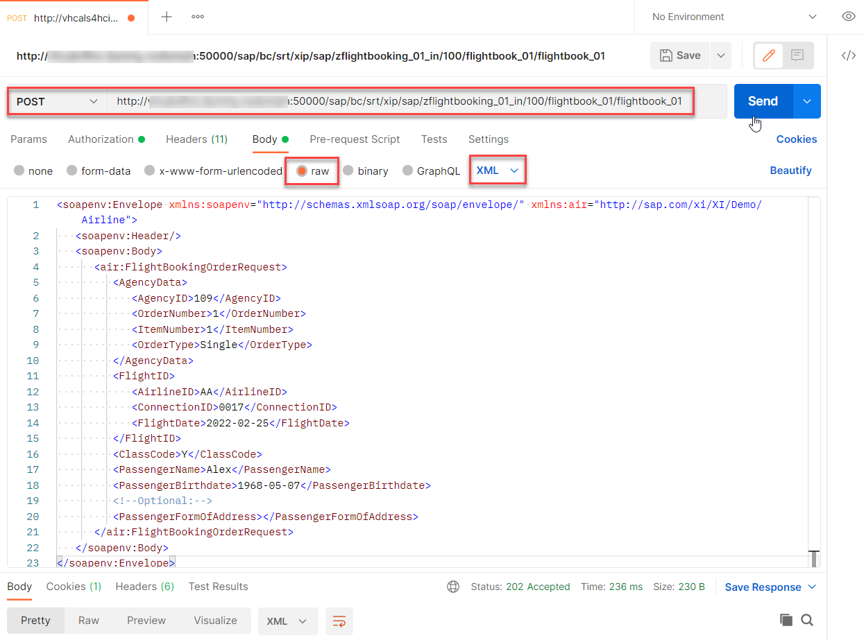 Sample Request in Postman, Body