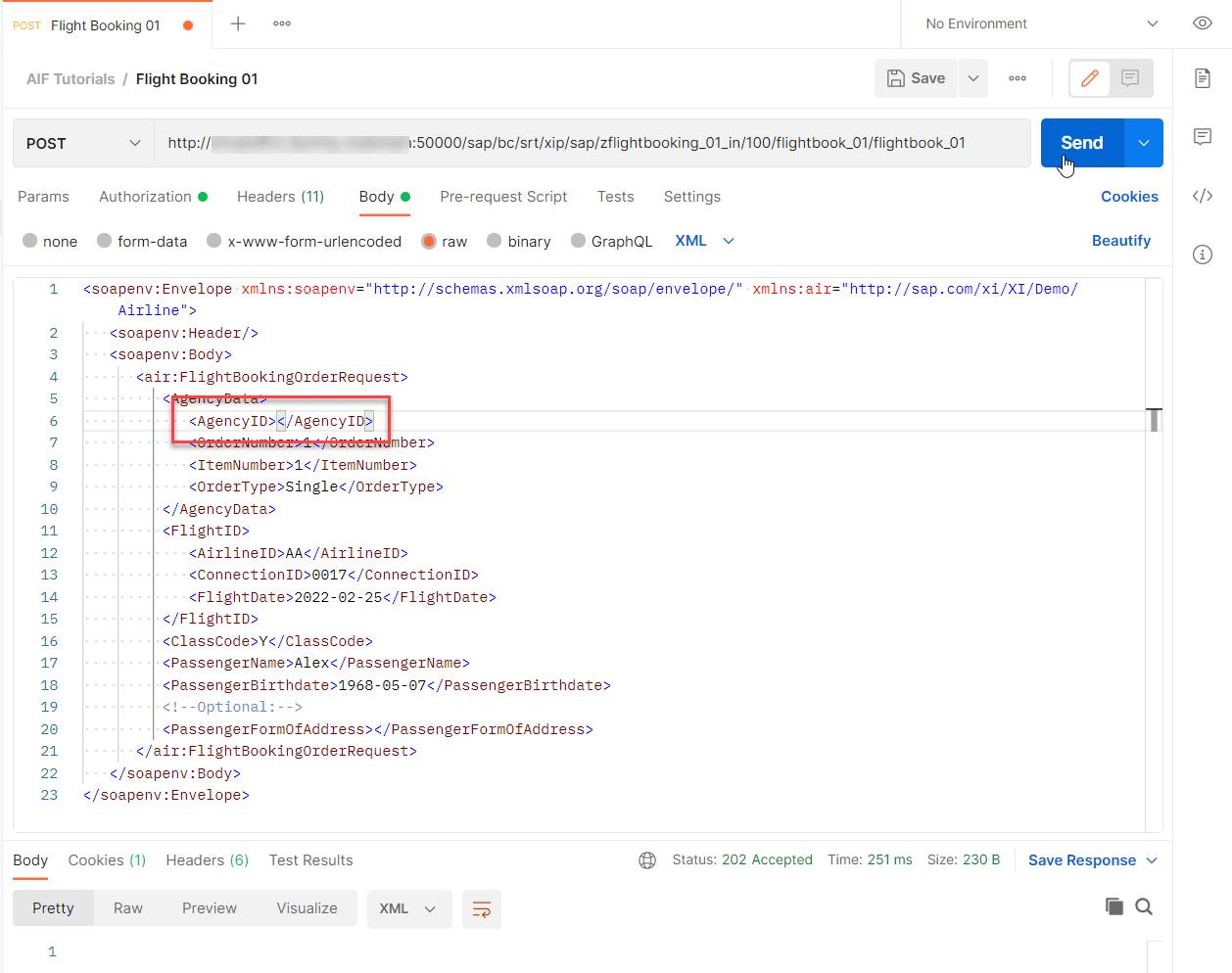 New Test Message in Postman