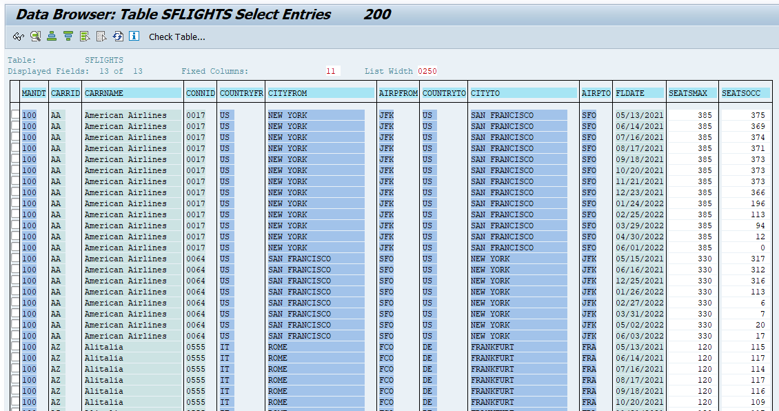 Generated Flight Data Entries