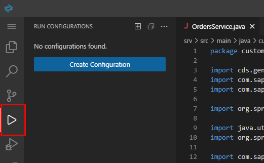 select the run configurations item