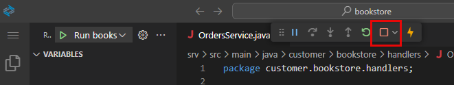stop debugging button