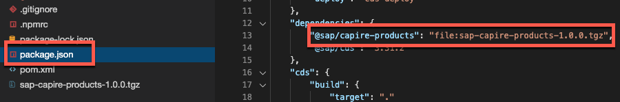 dependency to tutorial products as tarball in package.json