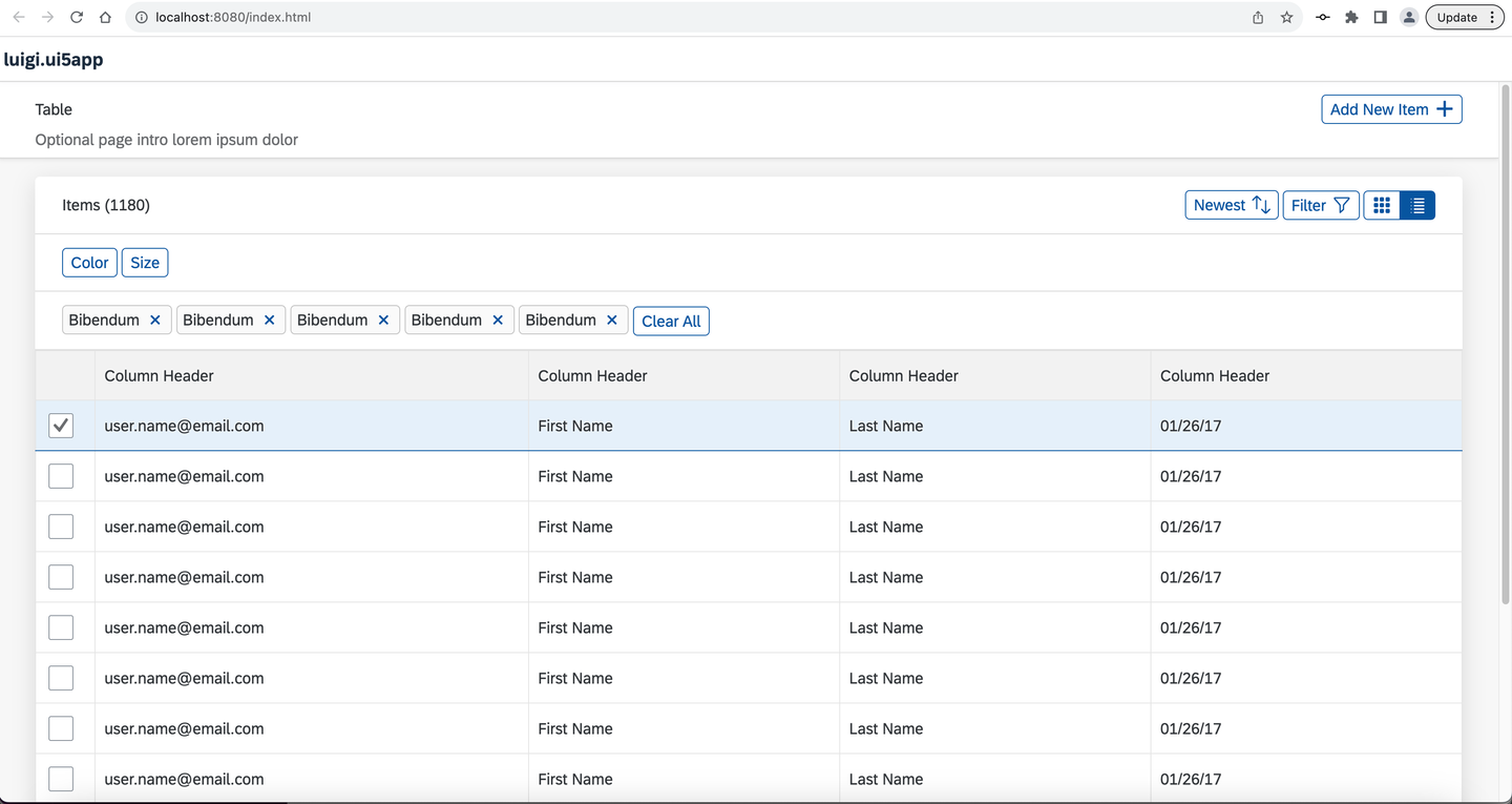 Table micro frontend