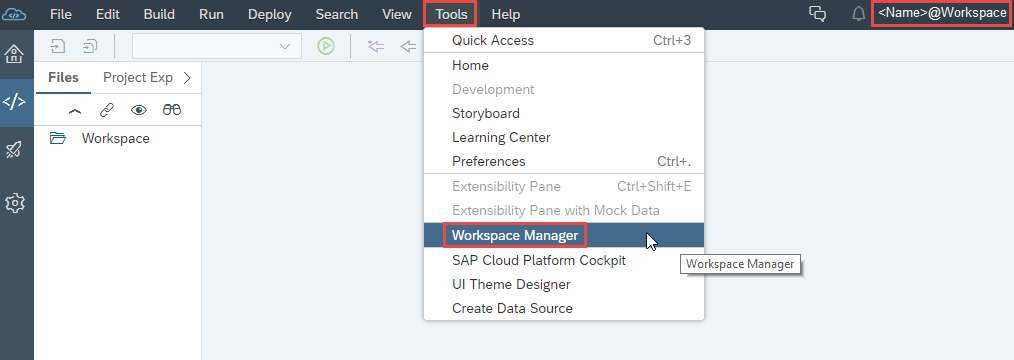 workspace pointed out on home page