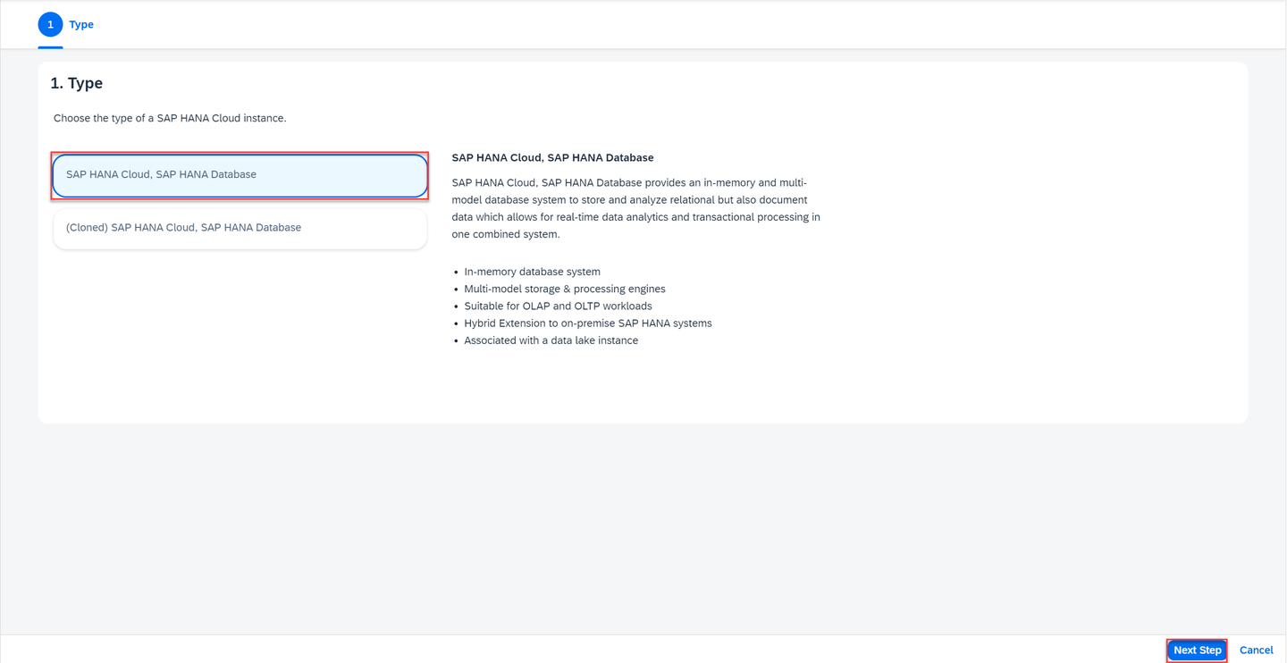 Create SAP HANA DB Step 1