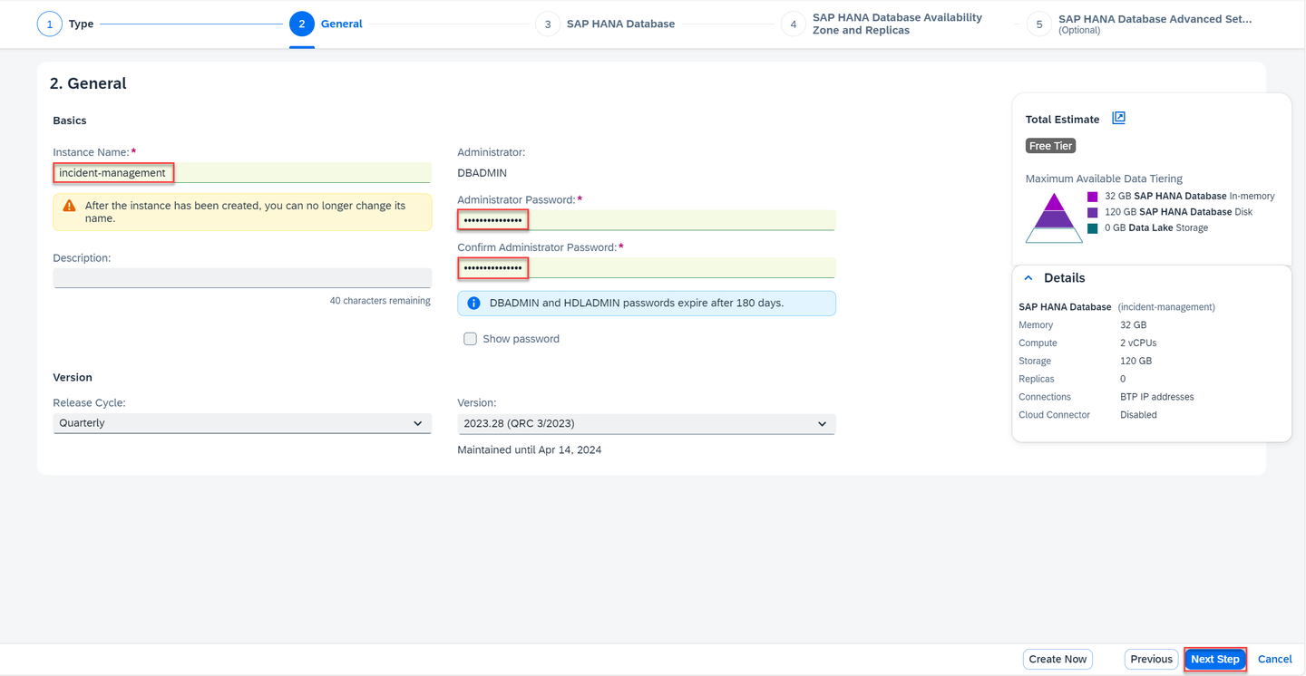 Create SAP HANA DB Step 2