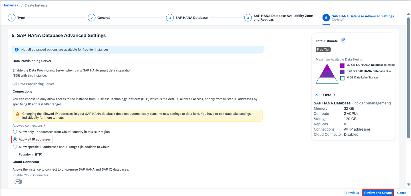 Create SAP HANA DB Step 3