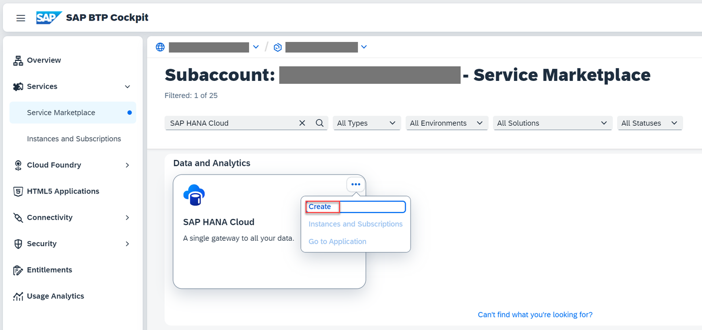 Create an SAP HANA Cloud tools instance