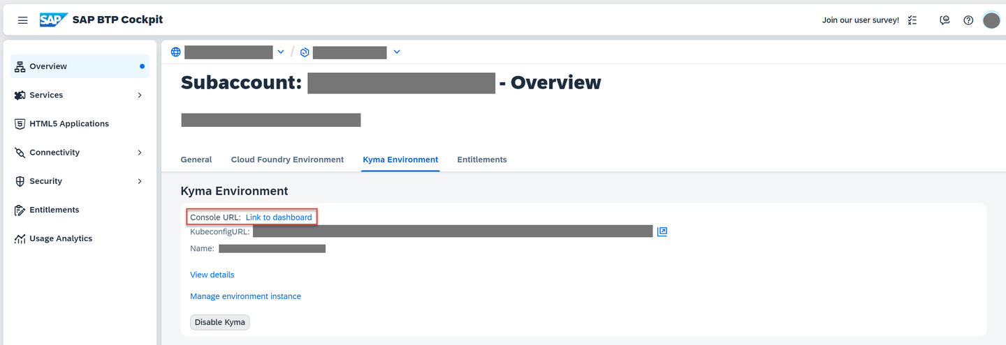 Open Kyma dashboard