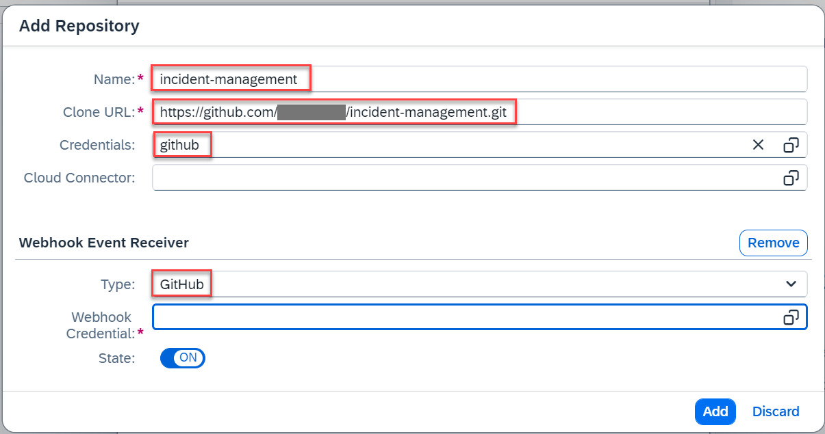 Add Repository popup