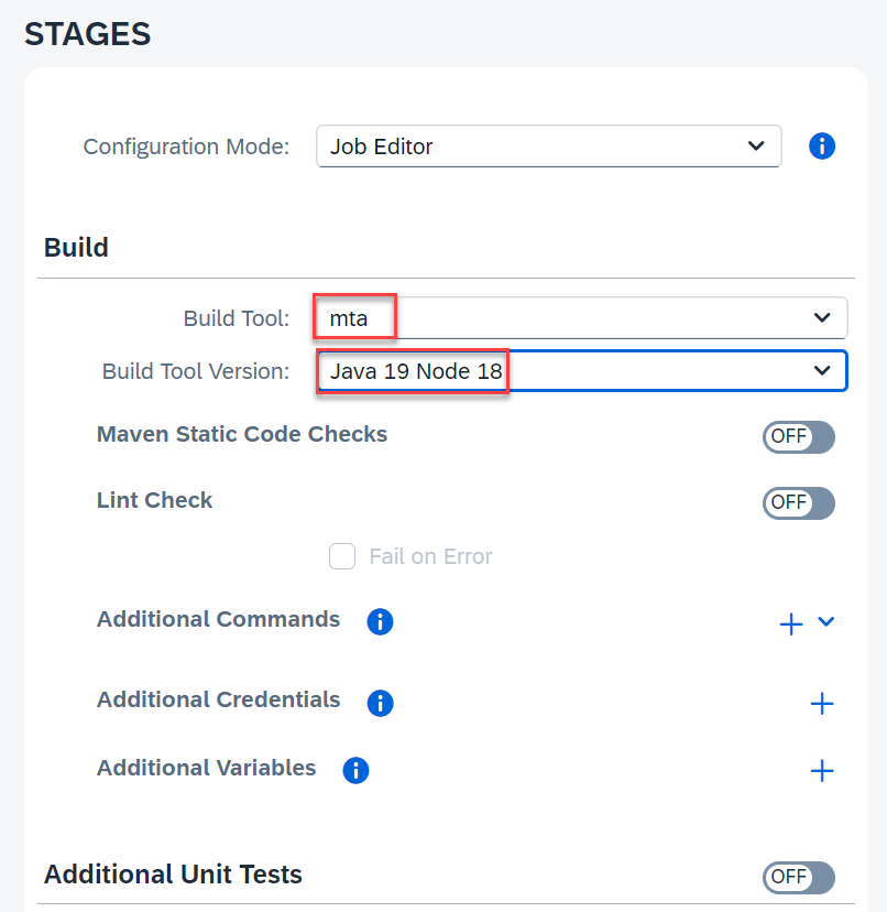Configure stages