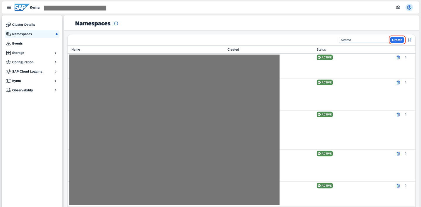 Create namespace