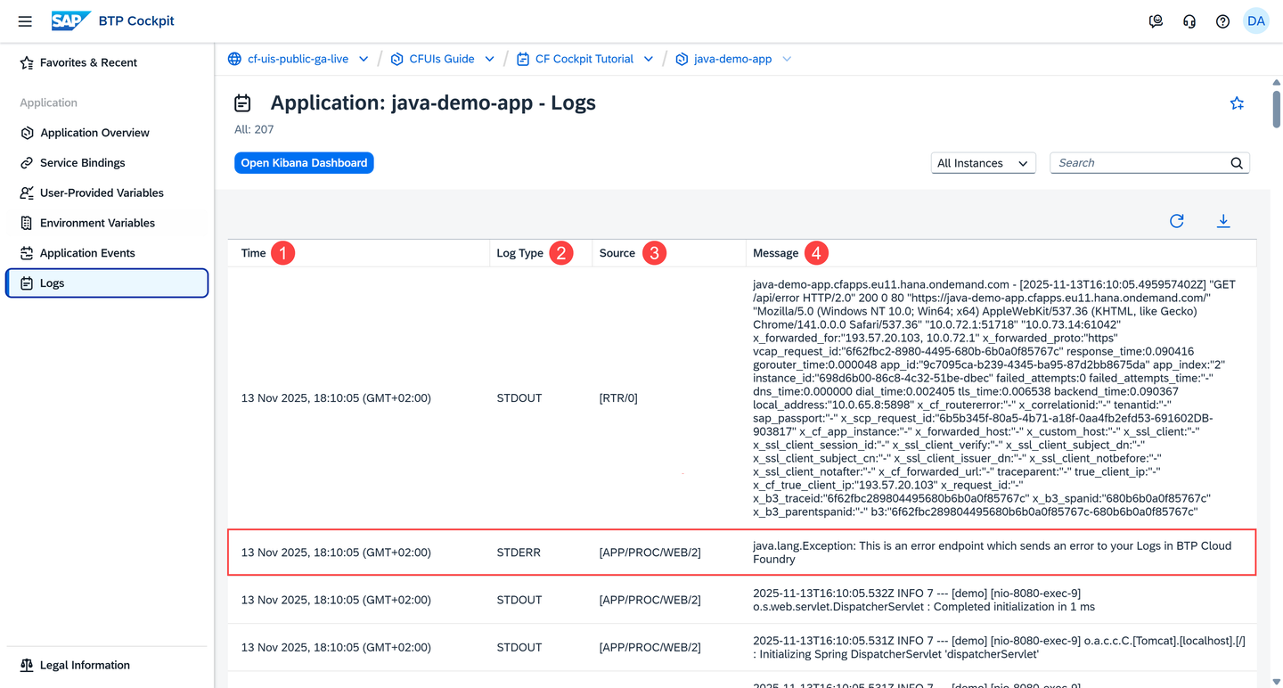 UI of the Logs Page