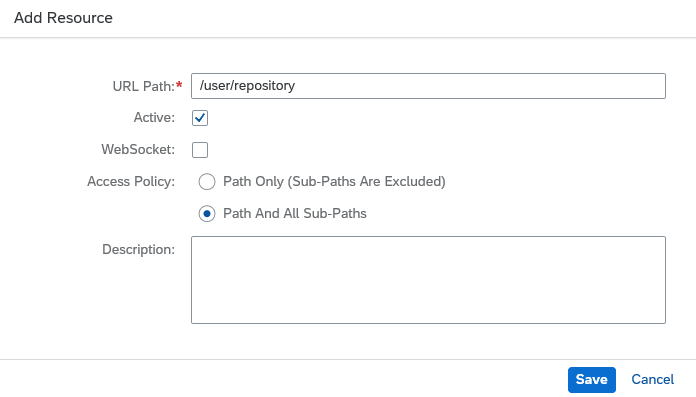 Add resource pop-up in the SAP Connectivity service
