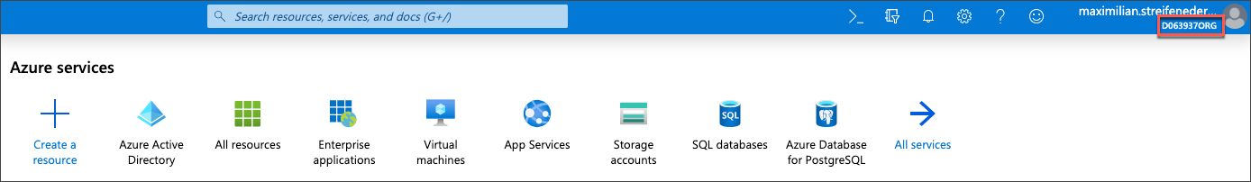 current directory shown below the user name in the upper right corner of the page