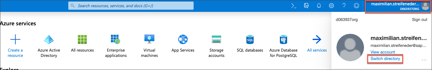 current directory shown below the user name in the upper right corner of the page