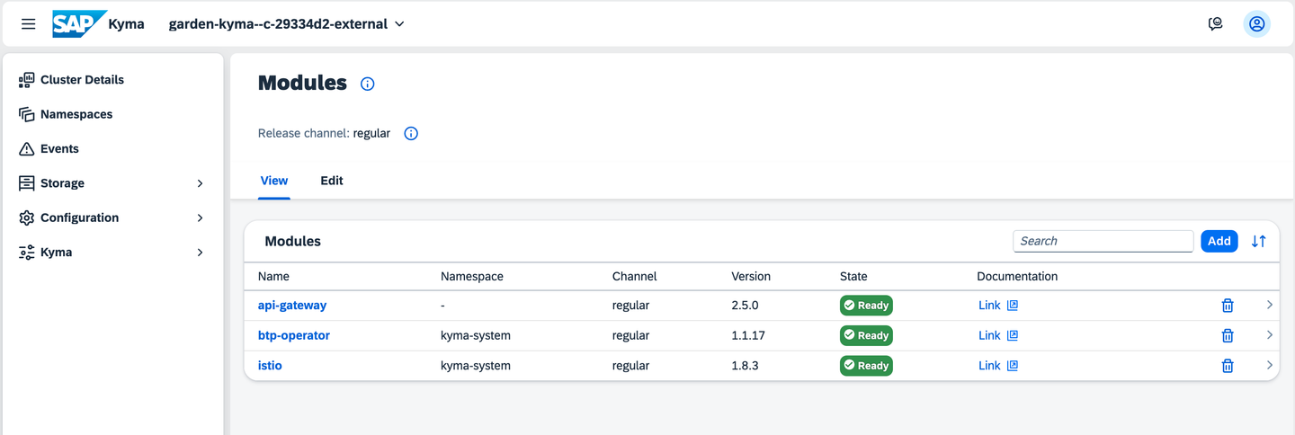 Your Kyma Dasboard, Cluster Details