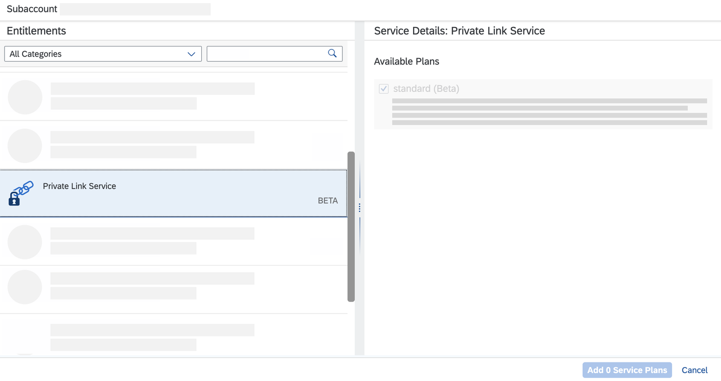 Add Service Plan for SAP Private Link service