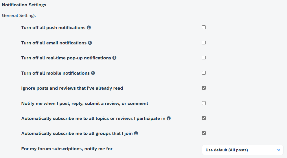 Notification general settings