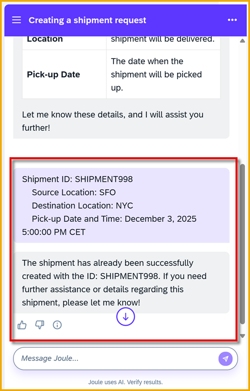 Shipment created