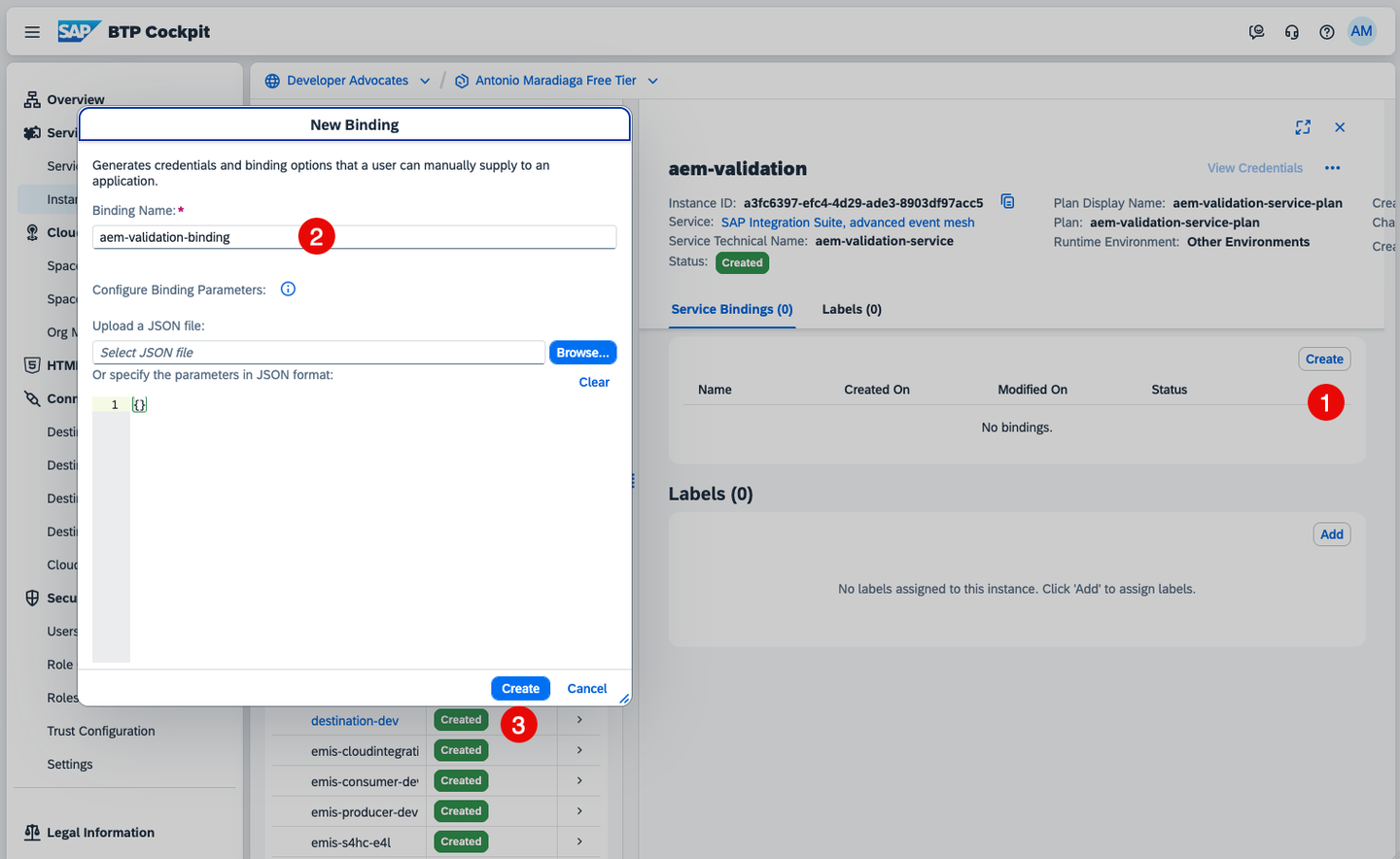 Create AEM validations service binding