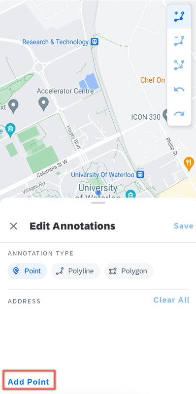 Add point button in panel