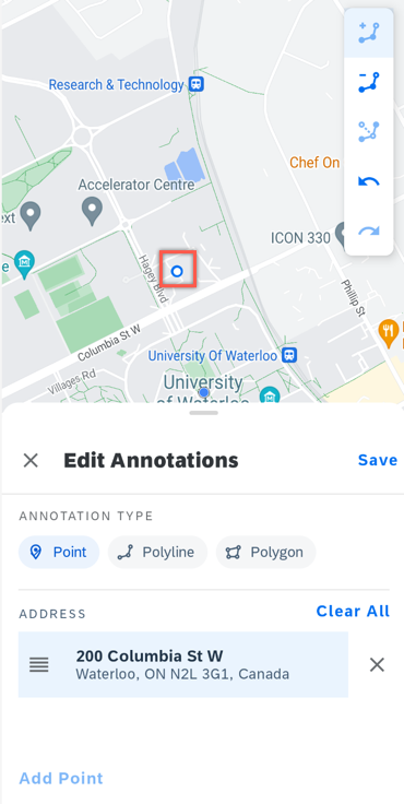 Point added onto map