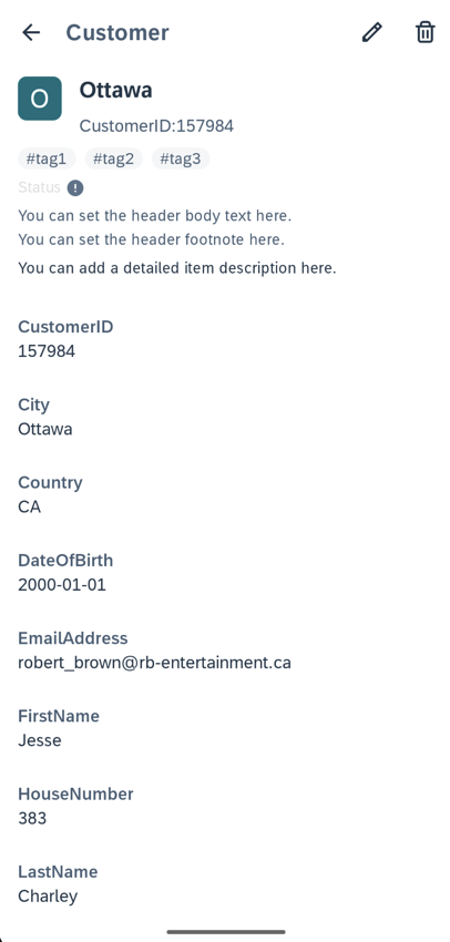 Customer details screen