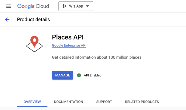 Google Cloud Platform Places API page