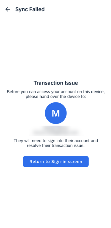 Offline transaction error screen