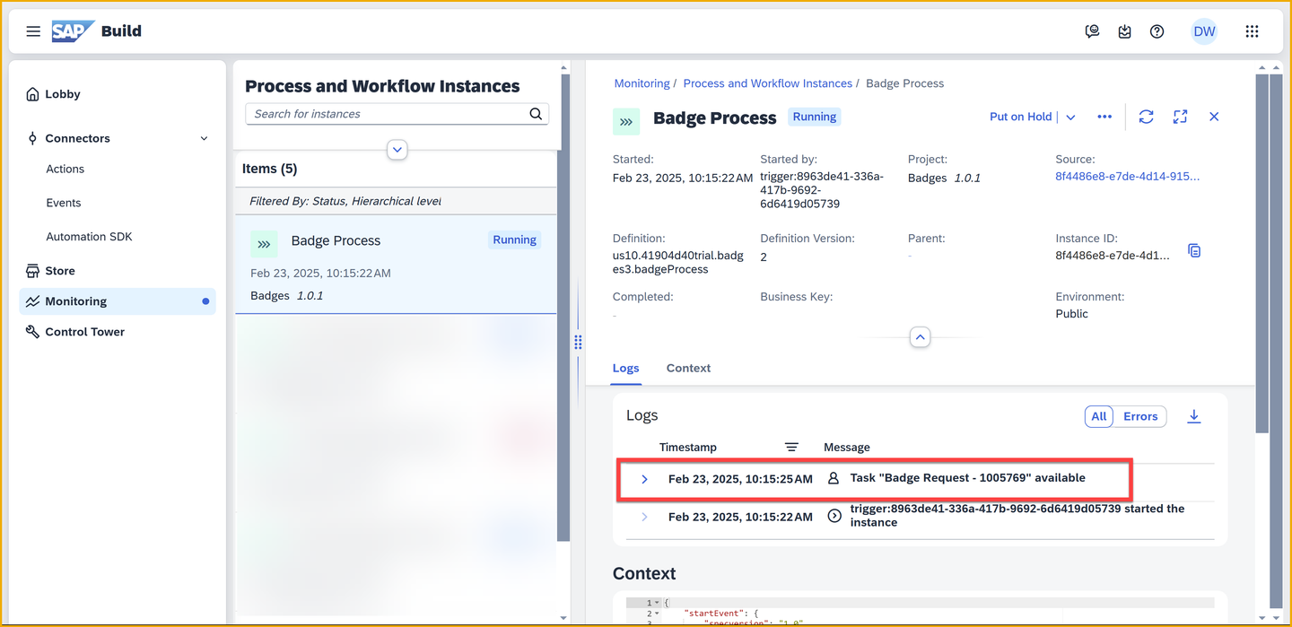 Process instance info