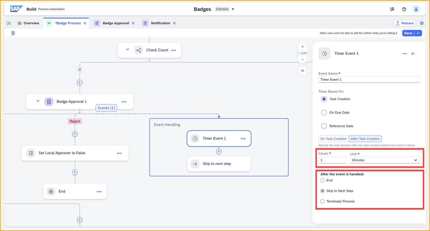 Configure timer event