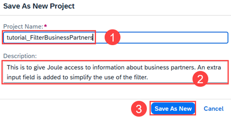 Save as new project popup