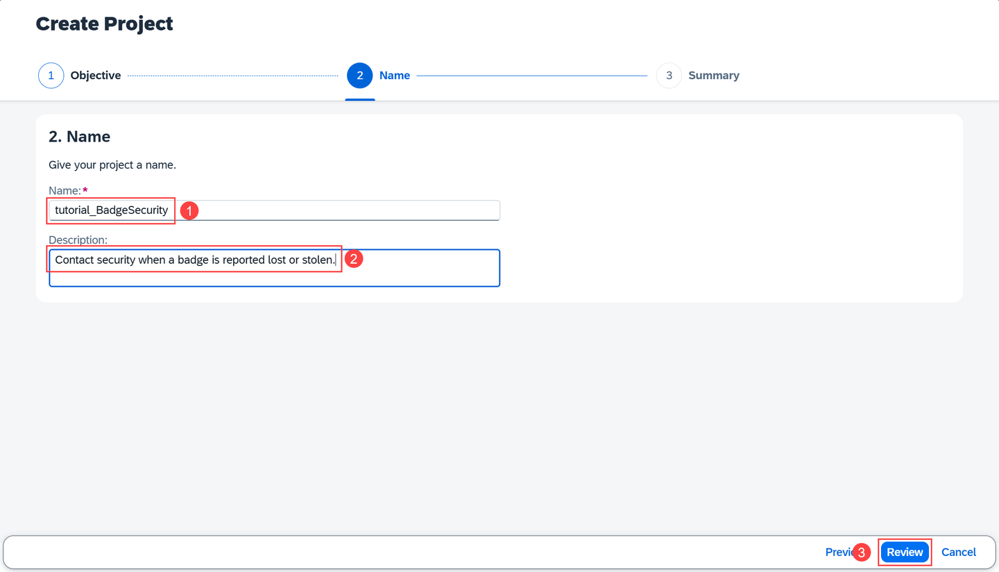 Create Project name and description