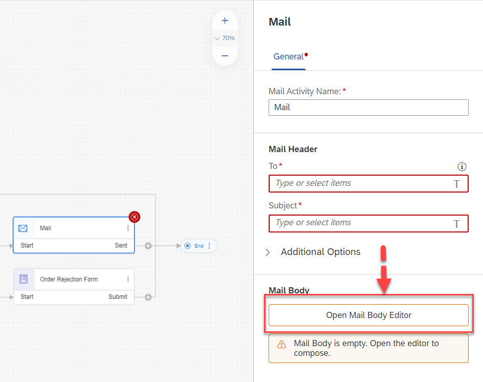 Click Open Mail Body Editor