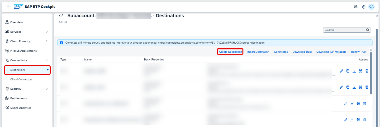 Create Destination