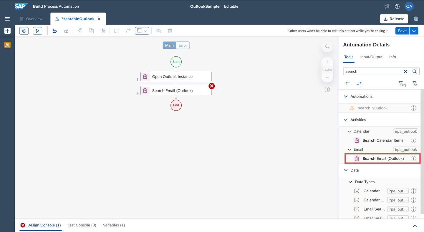 Add Search Email Activity to the automation