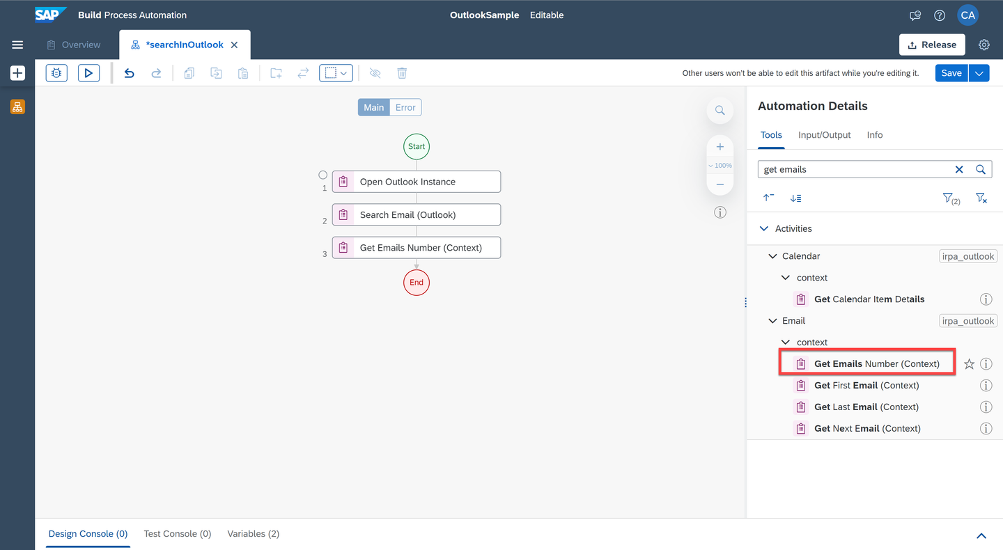 Add Get Email In Context Activity