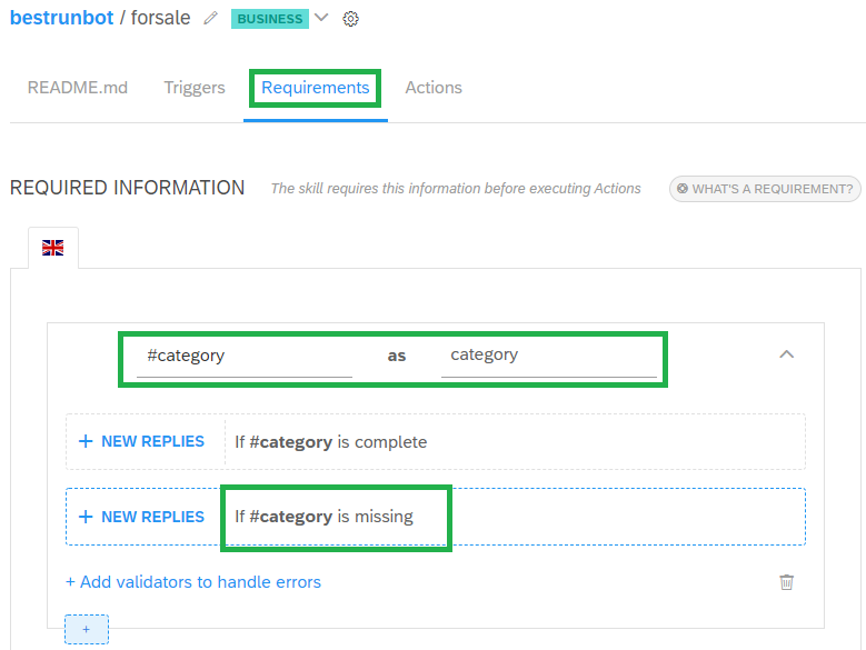 Requirement for category