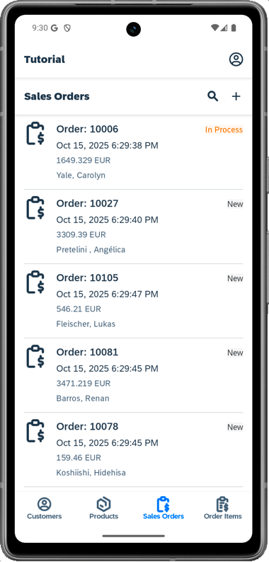 Android Sales Orders Updated List Page