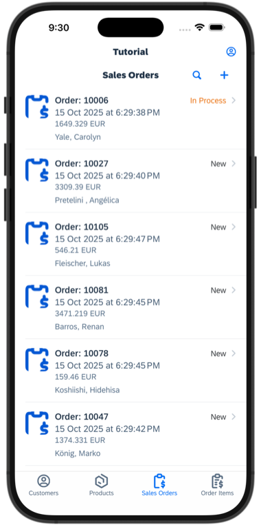 iOS Sales Orders Updated List Page